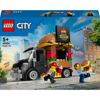LEGO City Furgoneta de hamburguesas, camión de comida, juguete para niños y niñas a partir de 5 años, vehículo de construcción, set de cocina con minifigura de vendedor y accesorios