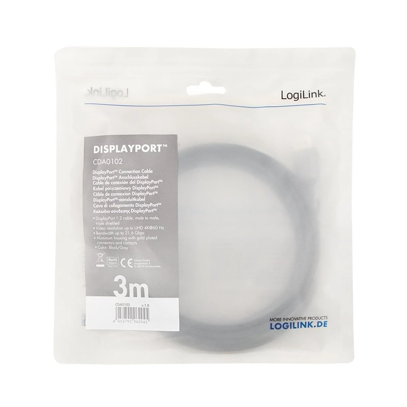 Cable DisplayPort LogiLink CDA0102 3 m Gris Negro