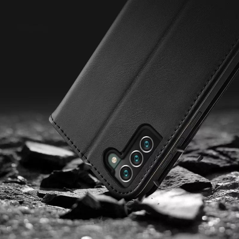Funda de cuero Dux Ducis Hivo con solapa, cartera de cuero natural para tarjetas y documentos, Samsung Galaxy S22+ (S22 Plus), negra