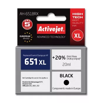 Activejet AH-651BRX Tinta (sustituto de HP 651 C2P10AE; Premium; 20 ml; negro)