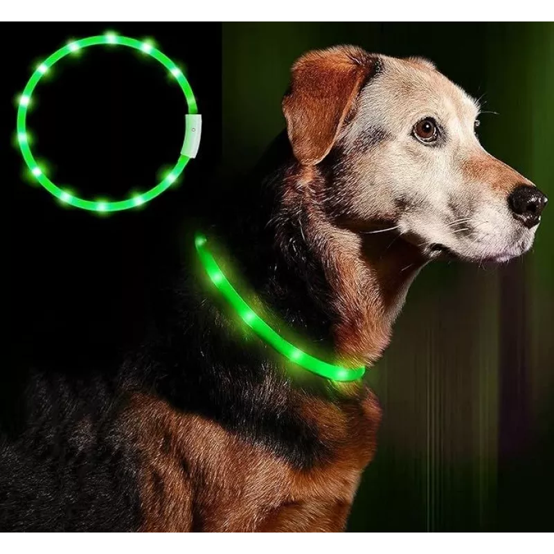 Collar LED Anicoll verde para perros y gatos modelo iluminación recargable