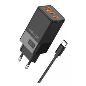 Adaptador de red Beline 2x USB-C 1x USB 65W cable USB-C negro/negro PD 3.0