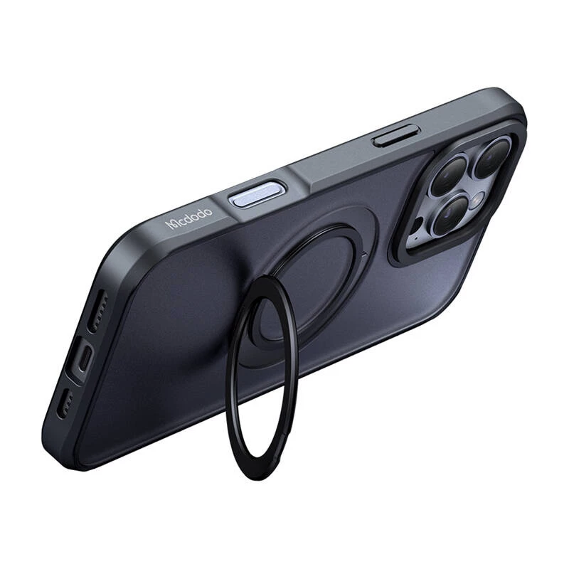 Funda protectora Mcdodo PC-4932 para iPhone 16 Pro con soporte integrado, negra