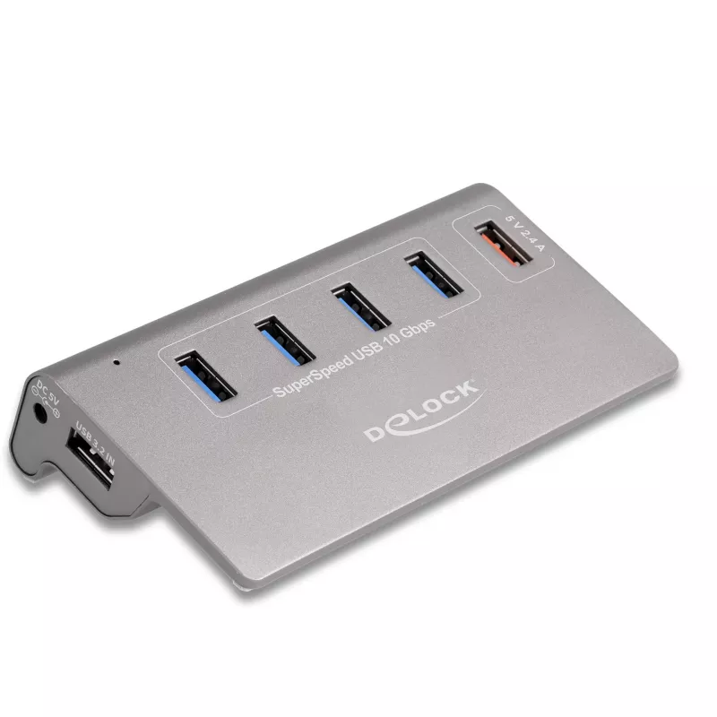 DeLOCK hub USB 10 Gbit/s 4 puertos Type-A 1 puerto de carga rápida
