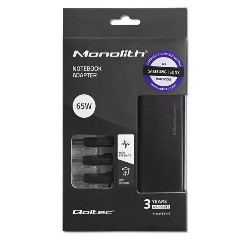 Fuente de alimentación Qoltec 52415 compatible con Samsung Sony 65 W | 3 conectores | +cable de alimentación