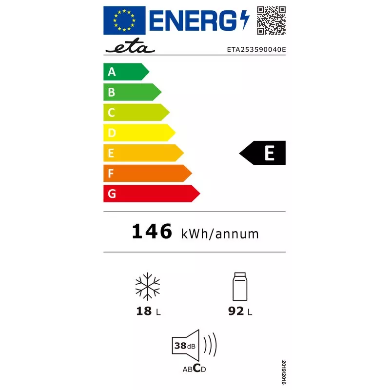 ETA | Frigorífico | ETA253590040E Storio retro | Clase de eficiencia energética E | Instalación libre | Frigorífico sin congelador | Altura 90 cm | Volumen de refrigeración 92 L | Volumen de congelación 18 L | 38 dB |