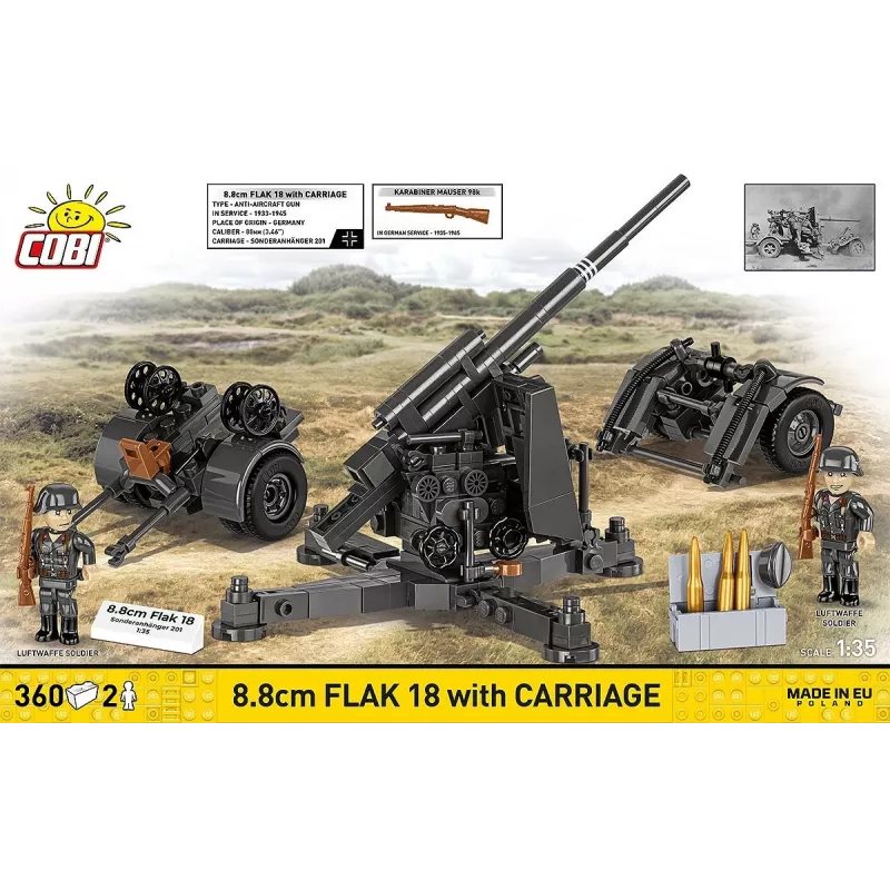 Set de construcción Cobi bloques 8,8-cm-Flak con remolque – 360 piezas