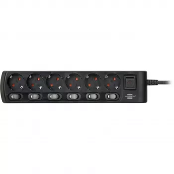 Regleta Brennenstuhl con interruptor individual 6 tomas – 6 dispositivos conmutables individualmente, cable de 2 m, negro