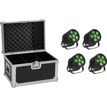Set de iluminación LED PAR EUROLITE Silent 6 QCL Floor – 4× proyectores con flightcase