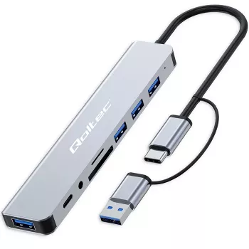 Hub USB-C QOLTEC 4x USB + lector de tarjetas SD/TF modelo 53794