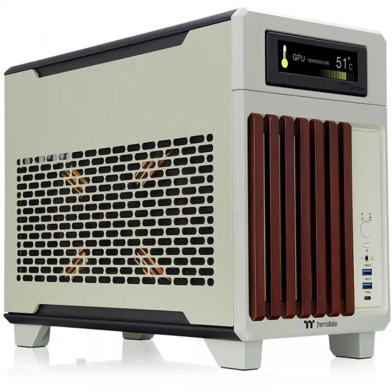 Caja mini THERMALTAKE TR100 WS Verde Matcha, diseño compacto, compatibilidad con mini-ITX/microATX