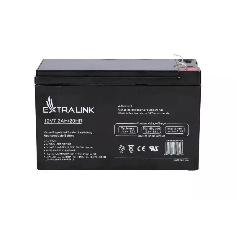 Batería para SAI Extralink AGM 12V 7,2Ah (7Ah) plomo-ácido sellada VRLA, sin mantenimiento, negro
