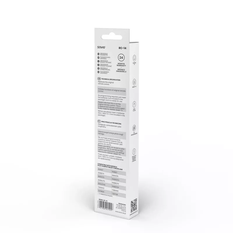 Mando a distancia universal SAVIO RC-14 para Hisense Smart TV, IR inalámbrico, compatible con 14 dispositivos, alcance de hasta 10 m, negro