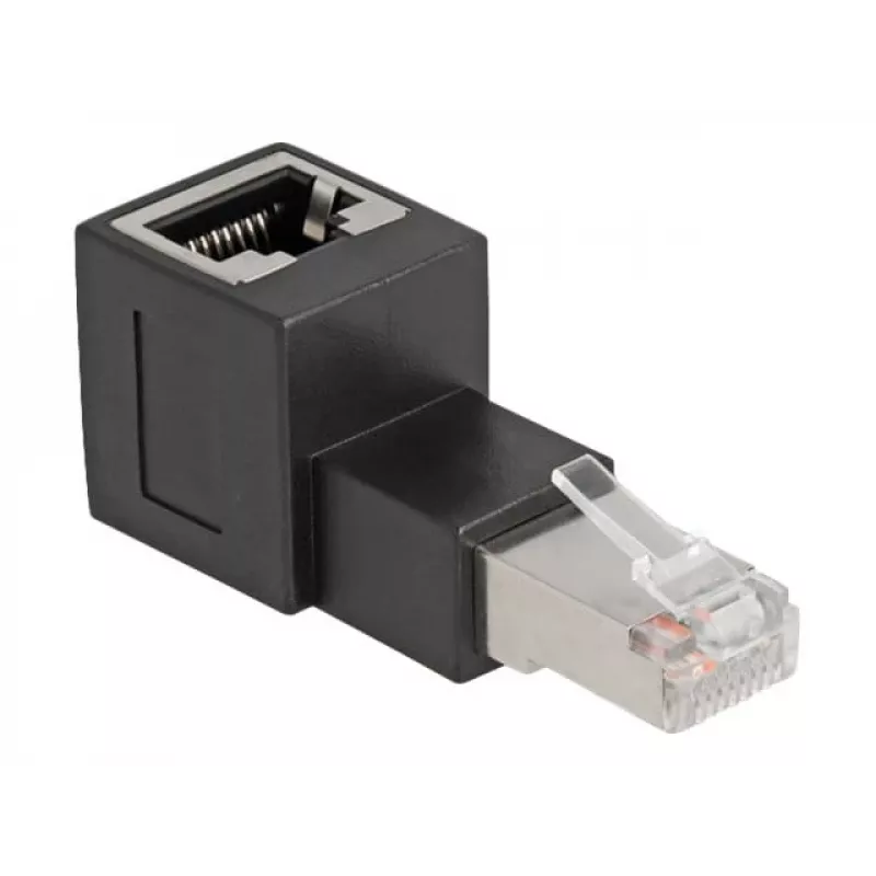 Adaptador DeLOCK conector macho RJ45 a conector hembra RJ45 Cat.6A acodado 90° (hacia arriba) negro