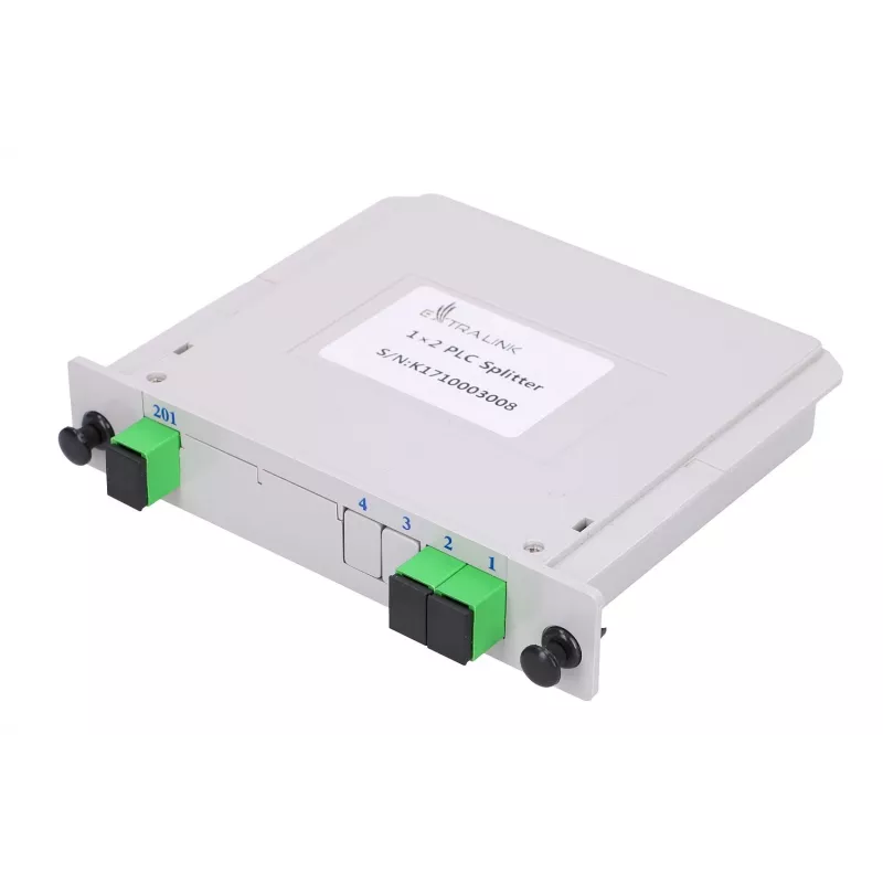 Divisor óptico PLC 1:2 SC/APC tipo Slot, Extralink, ABS negro