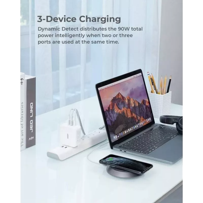 Cargador de pared ultrarrápido AUKEY PA-B6S blanco Omni a Mix GaN