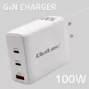 Cargador QOLTEC 100W GaN USB-C Dual PD 5–20V 1,5–5A, 2×USB-C