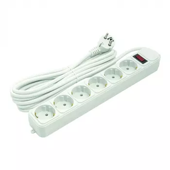 Alargador doméstico 5 m, 6 tomas, con interruptor