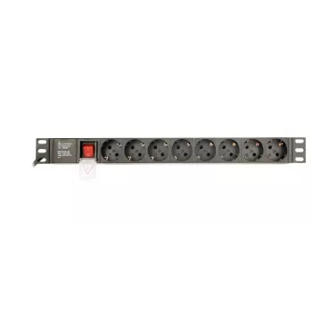 Unidad de distribución de corriente GEMBIRD EG-PDU-014 — 8× tomas Type-F, 16 A, cable de 3 m, rack 1U, 3680 W, negro