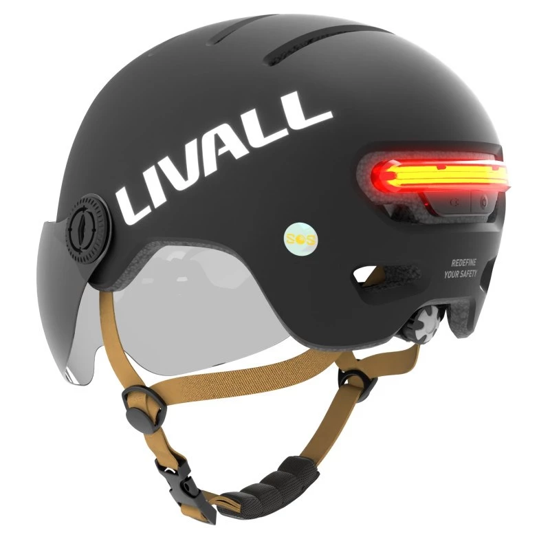 Casco Livall L23 negro 54-58cm con LED/SOS y visera protectora