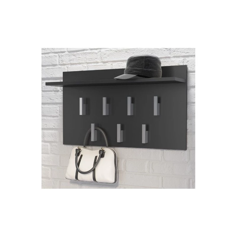 Perchero de pared Top E Shop WIESZAK 2F CZERŃ MAT — aglomerado, 7 ganchos, 700×200×400 mm, negro