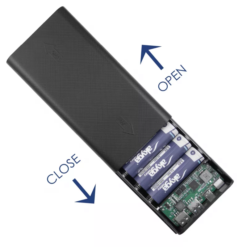 Akyga AK-BC-05 Carcasa para power bank 37000 mAh, 12x 18650, 22,5W, Qi, USB-C, 2x USB-A, Lightning