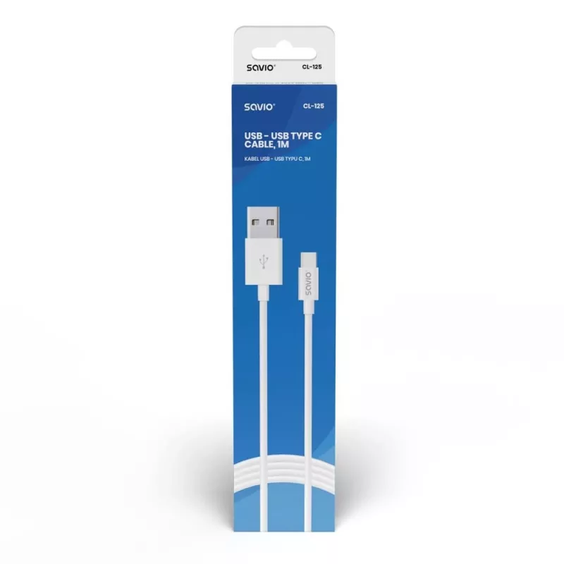 Cable USB Savio CL-125 USB 2.0 1 m USB A USB C blanco
