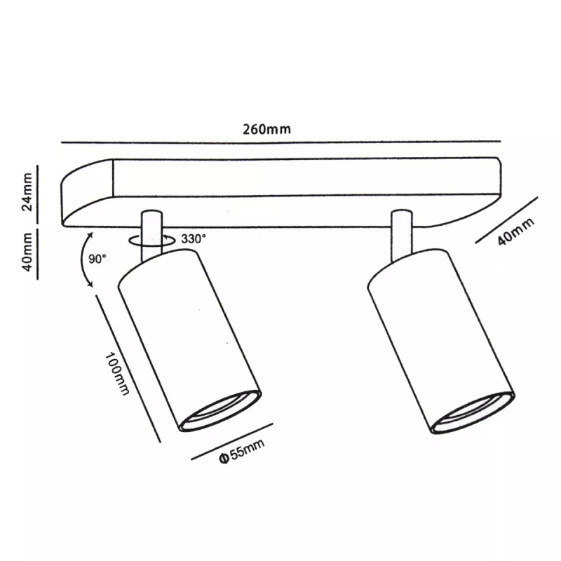 Maclean MCE452 B foco de pared y techo, orientable, aluminio, 2xGU10, negro mate