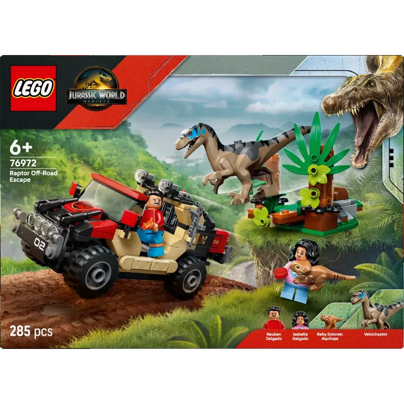 Set de construcción LEGO Jurassic World 76972 Raptor Off-Road Escape, 285 piezas, 2 minifiguras, edad 6+