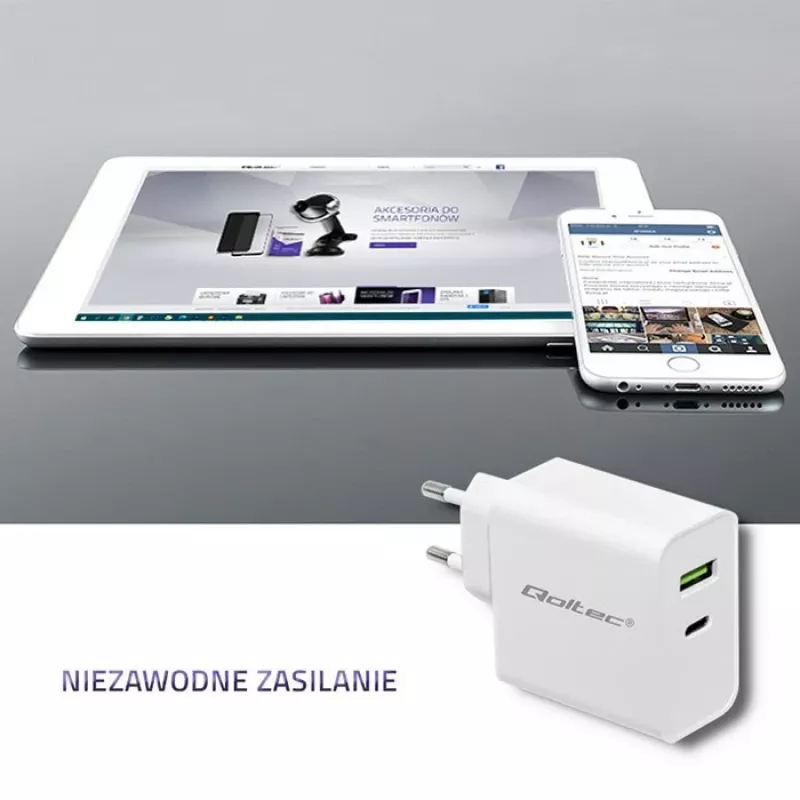 Qoltec 51718 cargador | 45W | 5-20V | 2,4-3A | USB Type-C PD | USB | blanco