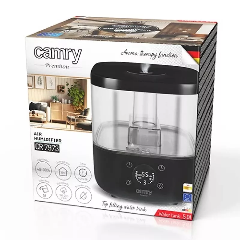 Camry | CR 7973b | humidificador | 23 W | capacidad del depósito de agua 5 L | apto para habitaciones de hasta 35 m² | ultrasónico | potencia de humidificación 100-260 ml/h | Negro