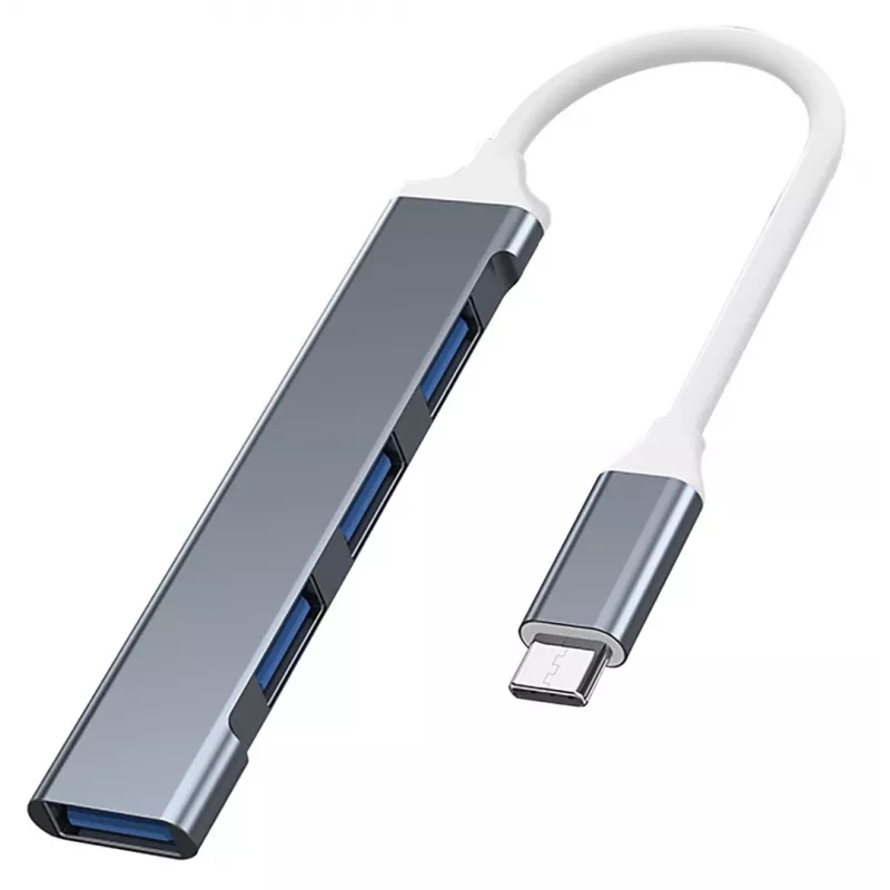 Hub USB VAKOSS TC-4125X — 1× USB 3.0 Type-A, 3× USB 2.0 Type-A, host: USB Type-C, plata