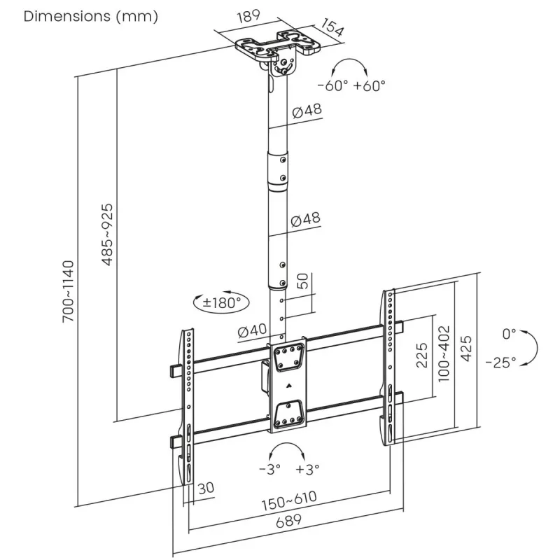 Soporte de TV de techo MACLEAN MC-112B, carga máx. 60 kg, inclinable y orientable