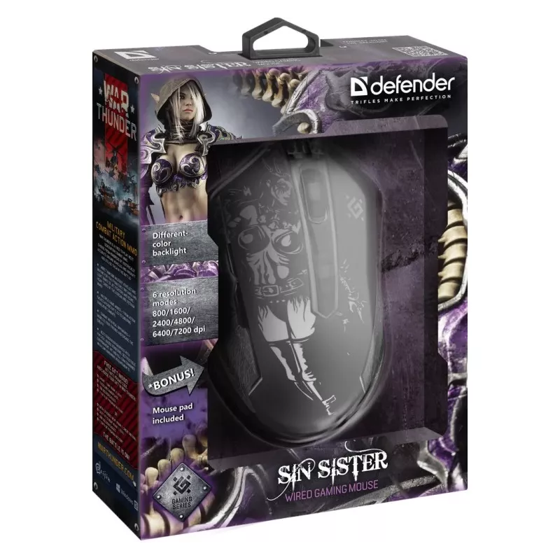 Ratón gaming óptico con cable DEFENDER GM-933 SIN'SISTER 7200dpi 6P RGB