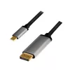 LogiLink CUA0100 Adaptador de cable DisplayPort USB 3.2 Gen1 Type-C 1,8m Negro Gris