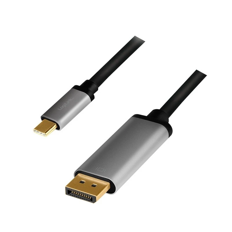 LogiLink CUA0100 Adaptador de cable DisplayPort USB 3.2 Gen1 Type-C 1,8m Negro Gris