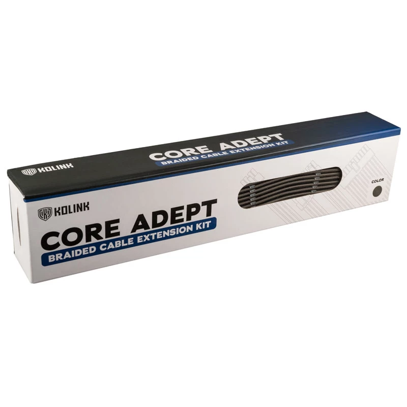 Set de extensión de cables Kolink Core Adept – revestido de PET, set de 6 piezas, 20+4 pines, 8 pines, 4+4 pines, 3×6+2 pines (300–350 mm)