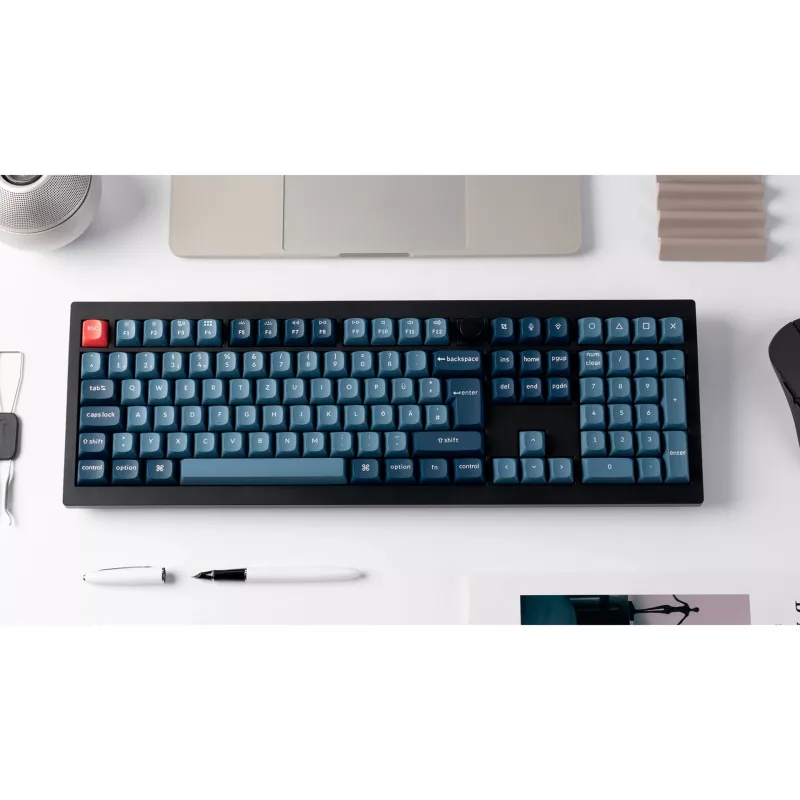 V6 Max, teclado gaming negro/azul-gris, distribución DE, Gateron Jupiter Red, Hot-Swap, RGB