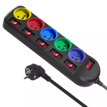 Regleta de enchufes Maclean MCE204M 1,5 m 5 tomas de CA Interior Negra, Multicolor