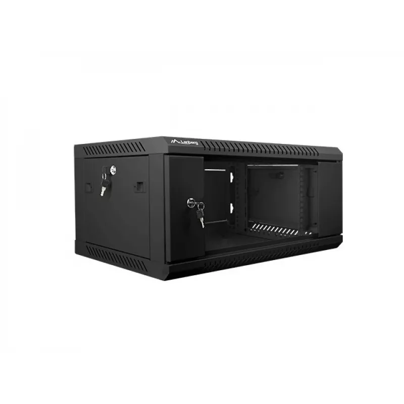 Lanberg WF01-6404-10B armario rack mural de 19 pulgadas 4U, 600x450 mm, puerta de vidrio templado, desmontado (flat pack), IP20, 60 kg, negro RAL 9004