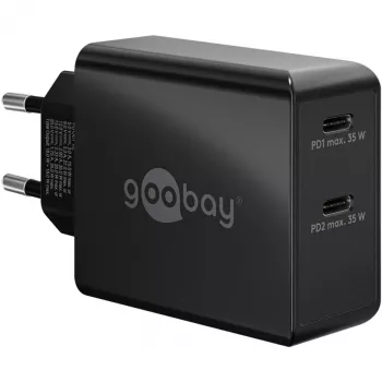 Cargador de interior Goobay 61757 carga rápida USB Type-C 2 puertos negro