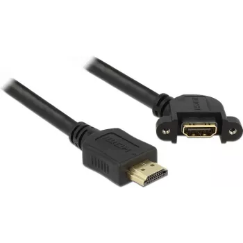 DeLOCK - Cable de vídeo/audio/red - HDMI - 28 AWG - HDMI, 19 pines (B) - HDMI, 19 pines (S) - 1,0 m - negro - conector en ángulo de 110 grados (85103)