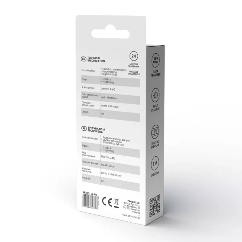 Savio CL-174 cable USB-C a USB-C, 100 W, Power Delivery/Quick Charge, pantalla digital, 1 m, verde