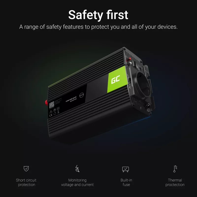Green Cell INV24 fuente de alimentación para coche 1500 W negra