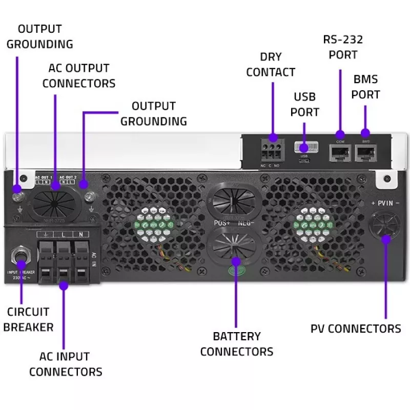 Qoltec, Convertidor de tensión, Inversor solar híbrido Off-Grid 4kVA 4kW 120A MPPT LCD Wi-Fi BMS Senoidal