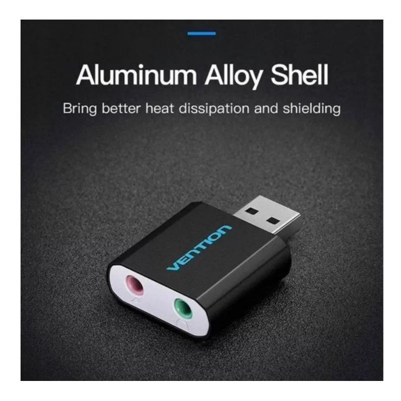 Tarjeta de sonido externa USB Vention negra metal Type
