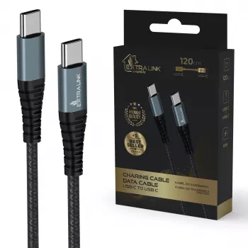Cable de carga USB-C a USB-C Extralink Smart Life 60W 120 cm PVC 5V 2,4A/3A gris