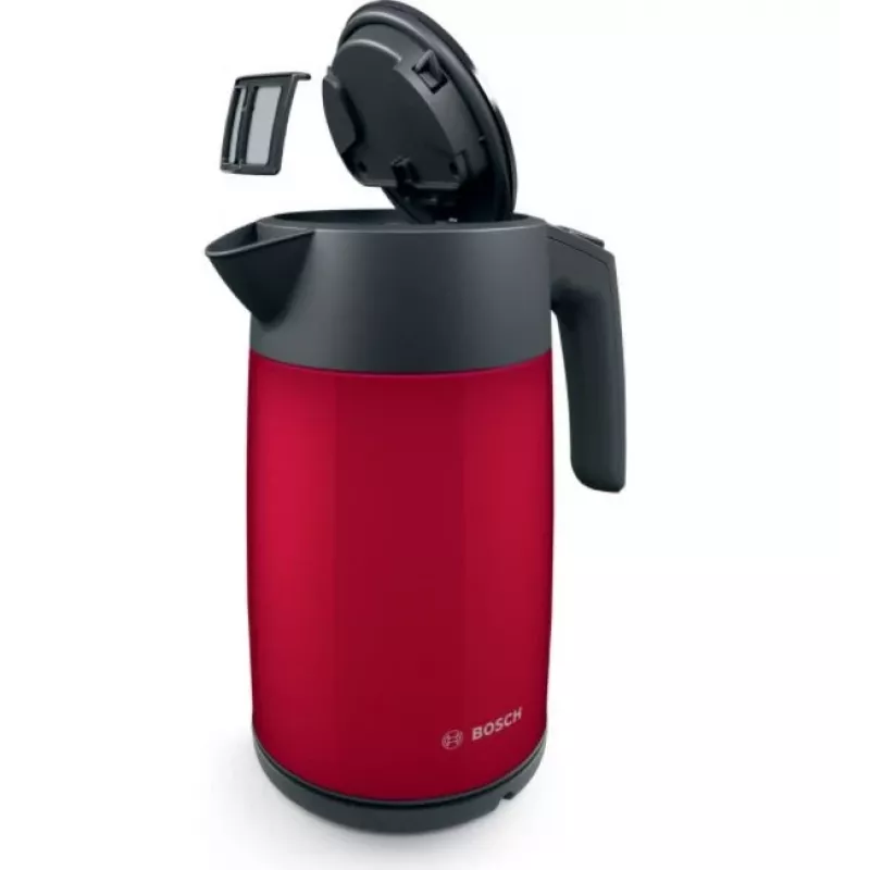 Hervidor eléctrico Bosch TWK7L464 – capacidad 1,7 L, 2400 W, rojo, carcasa de plástico