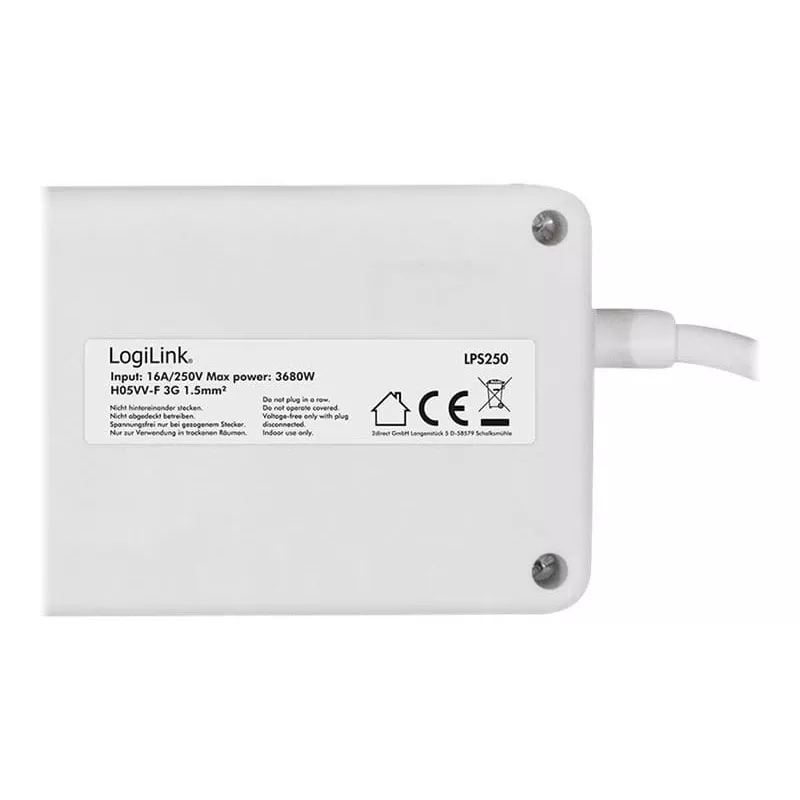 Regleta de alimentación LogiLink LPS250 1,5 m 6 tomas AC interior blanco