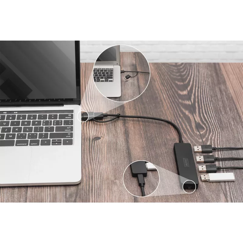 Hub USB, Digitus, DA-70235, 4 puertos, USB 3.2 Gen 1, Type-A y Type-C, 12000 Mbit/s